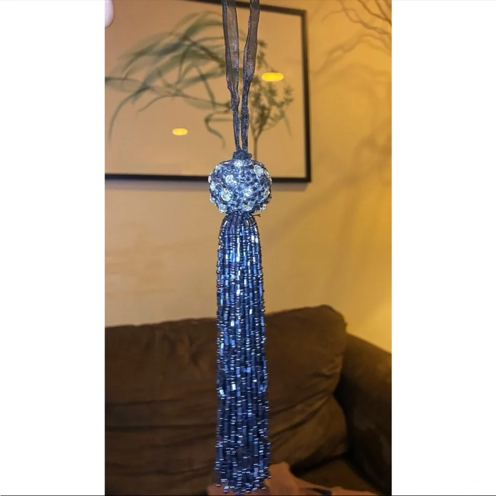 Christian Siriano Set‎ of 4 Black Beaded Tassel Ornaments – Crystal Embellished